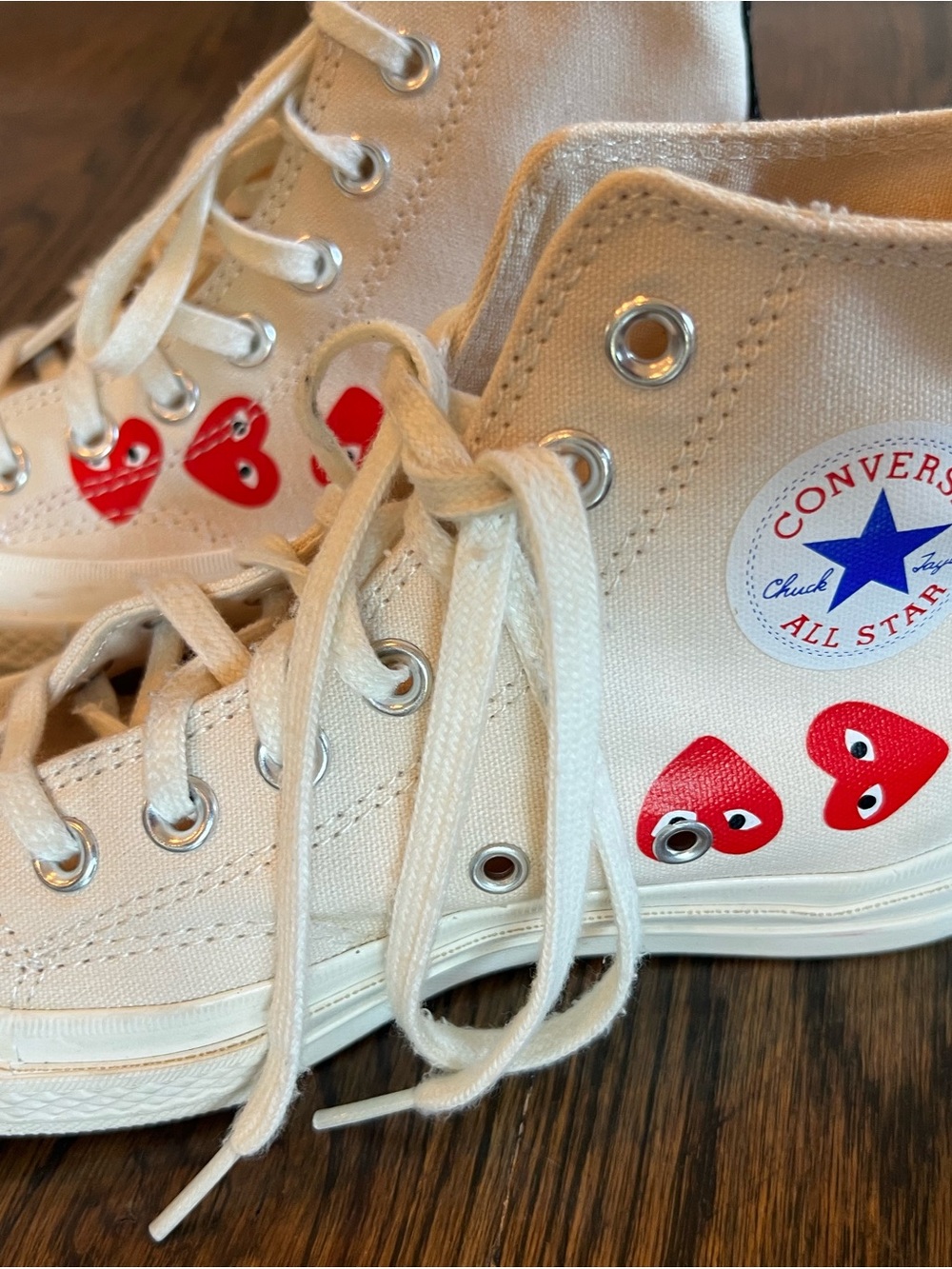 Converse White High-Top Sneakers with Red Heart Motif